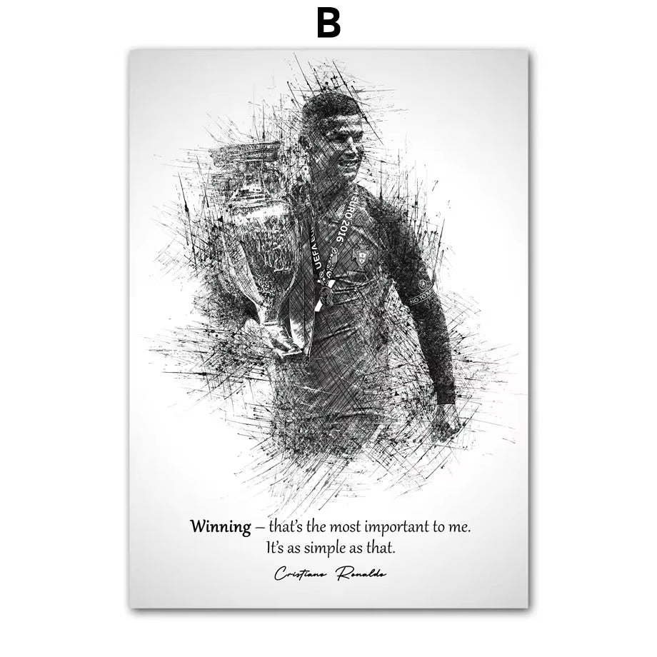 Black White Best FIFA Player Cristiano Ronaldo Nordic Posters and Prints Wall Art Canvas Painting Home Decoration Pictures Club