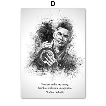 Black White Best FIFA Player Cristiano Ronaldo Nordic Posters and Prints Wall Art Canvas Painting Home Decoration Pictures Club