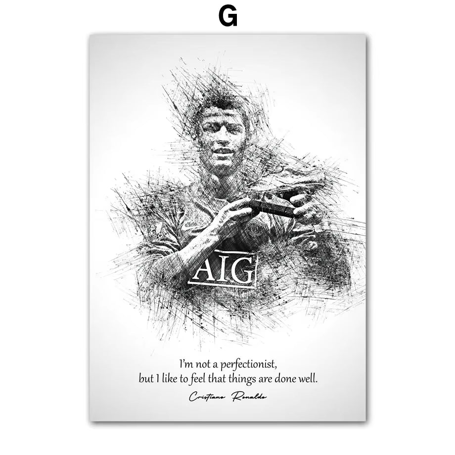 Black White Best FIFA Player Cristiano Ronaldo Nordic Posters and Prints Wall Art Canvas Painting Home Decoration Pictures Club