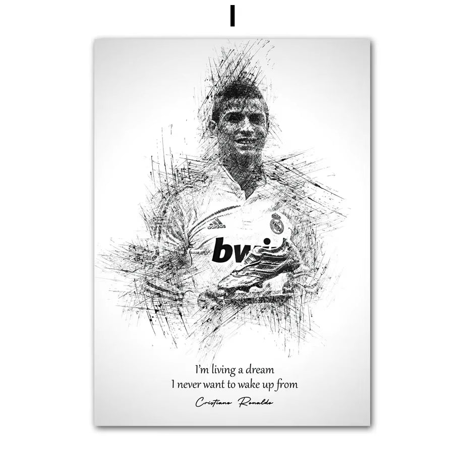 Black White Best FIFA Player Cristiano Ronaldo Nordic Posters and Prints Wall Art Canvas Painting Home Decoration Pictures Club