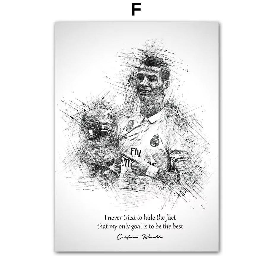 Black White Best FIFA Player Cristiano Ronaldo Nordic Posters and Prints Wall Art Canvas Painting Home Decoration Pictures Club