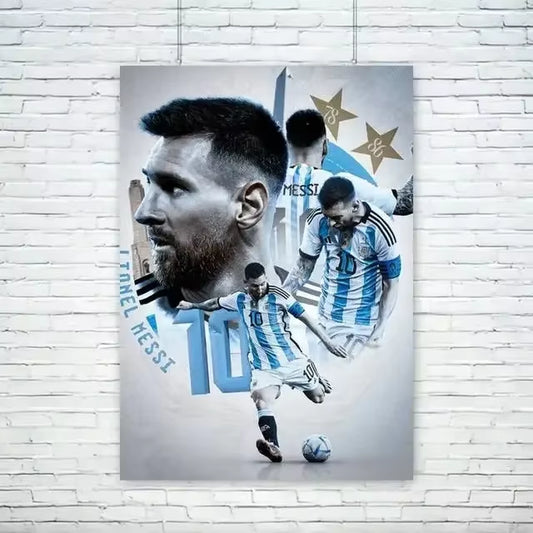 Football Star Messi C Ronaldo Watercolor Painting Wall Art, Canvas Print Poster, Home, Living Room, Room, Sports Room Decoration